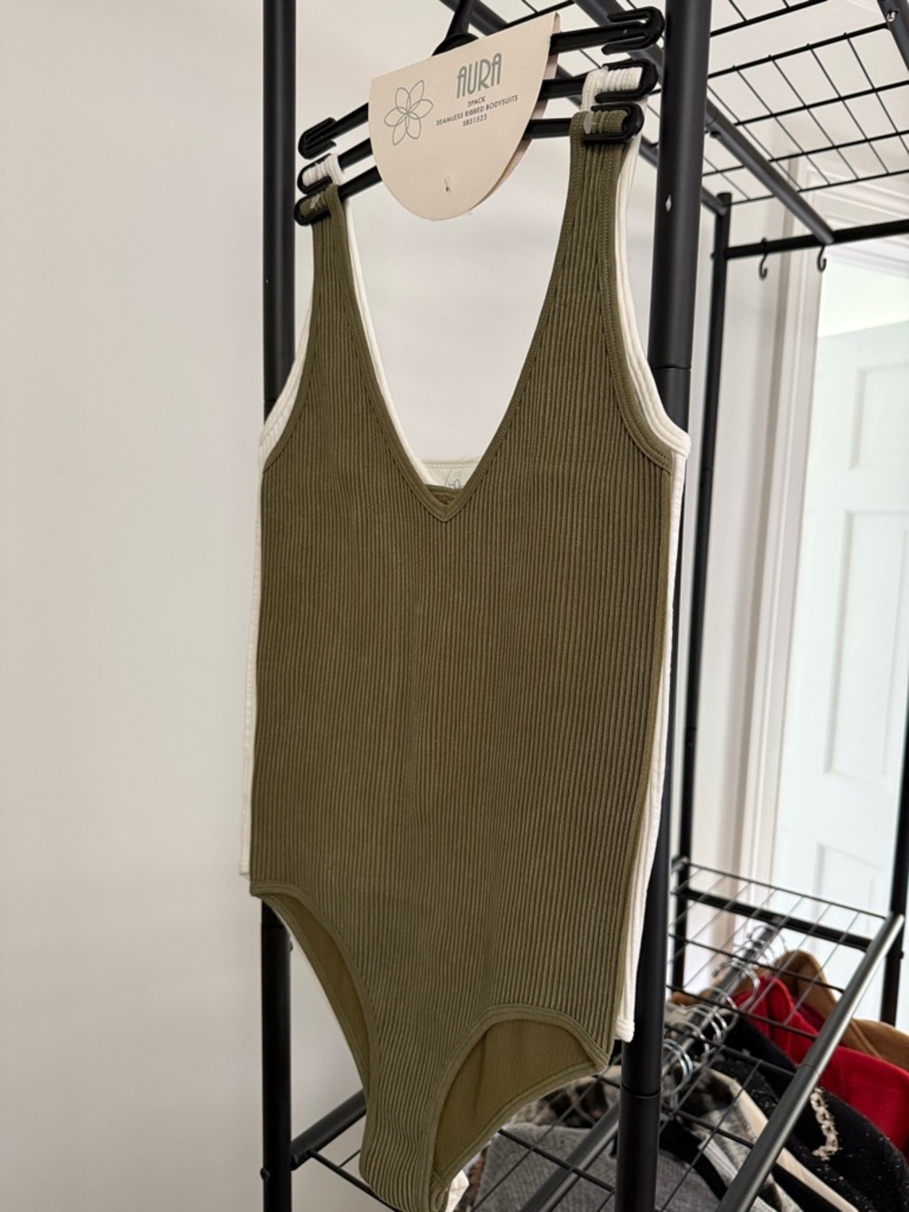 Aura Olive Green Ribbed One-Piece with Cream Trim 2 pack xl/xxl